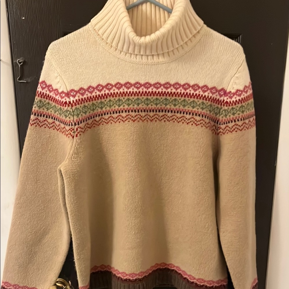 Eddie Bauer Cream and Pink Cowl Neck Sweater